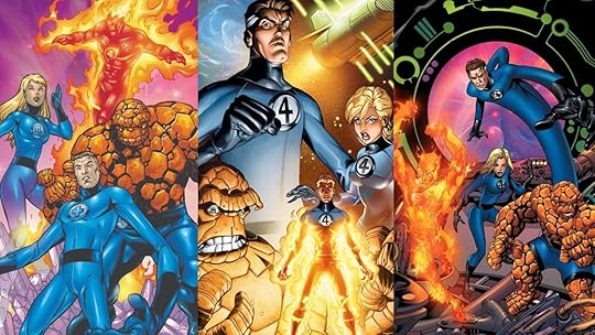 The early 2000s retro modern Fantastic Four costumes from Carlos Pacheco, Mike Wieringo, and Mike McKone.