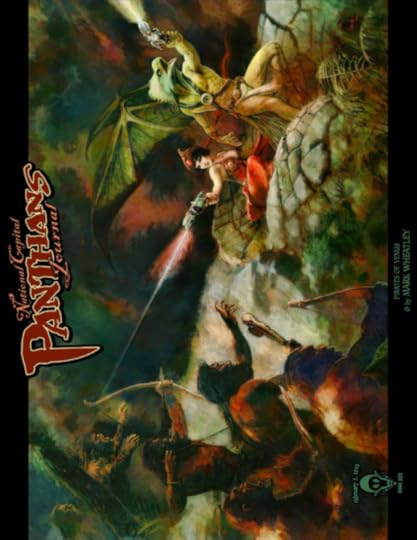 A continuation of the cover of #332. This cover shows the woman and the hawk man, defensively shooting laser pilots out of a hole in the ground, wile savage barbarians with bows and axes descend upon them. The art is by Mark Wheatley.