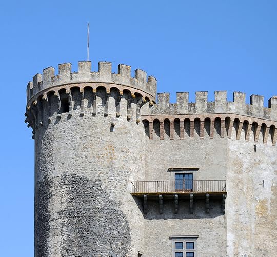 A battlemented tower, looking very imposing and Medieval, part of the Orsini castle at Odescalchi, one of many, many castles owned by Clarice's kin.