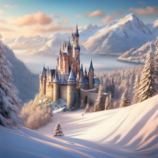 Snow covered castle in the mountains