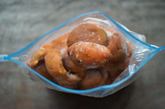Frozen apricots in a zip top bag.