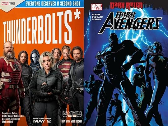 The Thunderbolts cereal box poster (L) and the first issue of Dark Avengers (R)