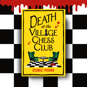 cover of Death at the Village Chess Club against background of blood-spattered chess board