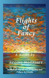 cover of flights of fancy with a sunset over water