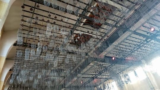 Chains and cages dangling from the ceiling of the Fürst Leopold mine washing hall