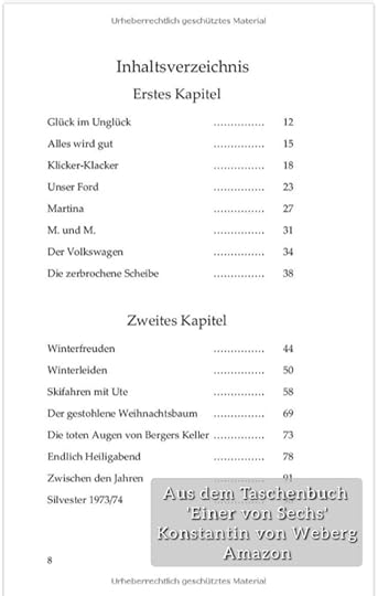 Inhaltsverzeichnis vom Roman 'Einer von Sechs' von Konstantin von Weberg