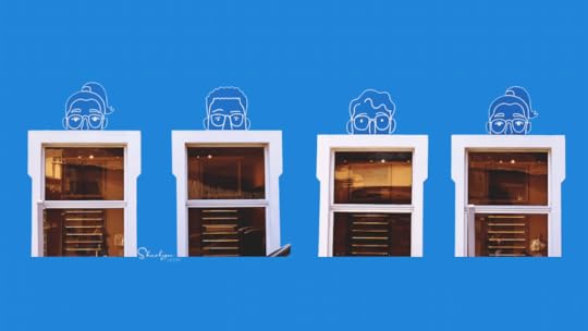 house windows with graphics of employee faces representing feedback Johari Window