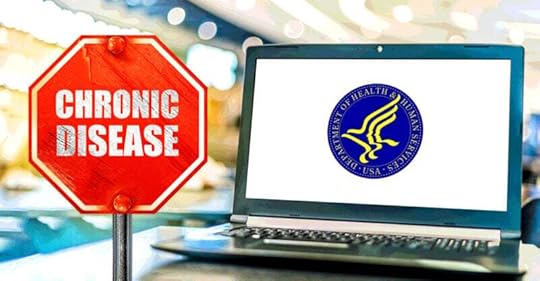 HHS logo on laptop and sign that reads