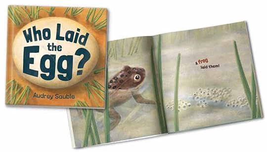 This image has an illustration of a small frog swimming next to a cluster of eggs.