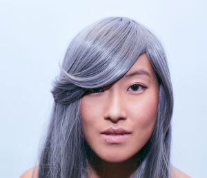 Young woman with gray hair