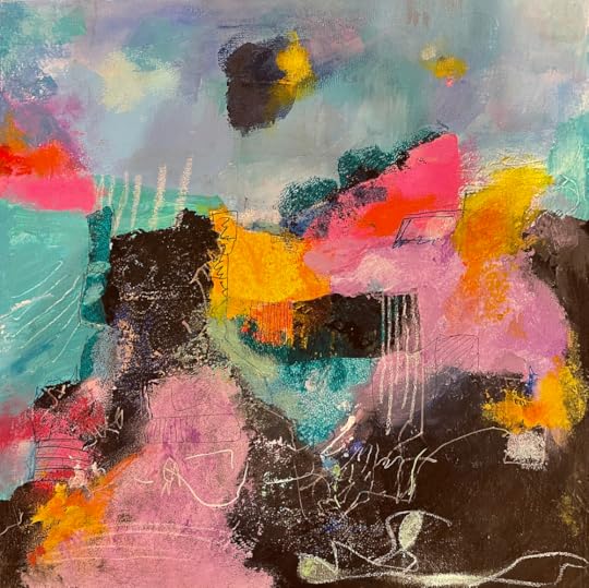 Evan Stuart Marshall's abstract painting Electric Dreamscape, mixed media on gallery wrapped canvas, 20