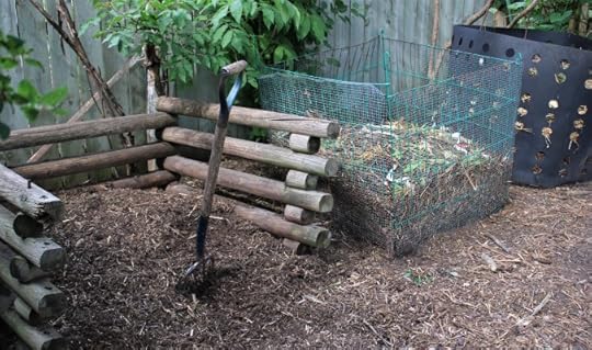 3 compost piles for permaculture gardening.