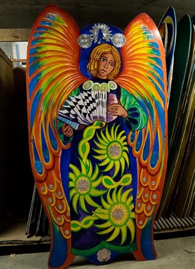 Angels created for the city of Monterey in the 1970s were more brightly colored and vibrant than those fashioned some 15 years before. They were also often painted with blue eyes and lighter complexions than their earlier counterparts. (Tess Kenny/Monterey Herald archive)