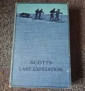 cover of Scott's Last Expedition showing party trekking through Antarctic pulling sleds