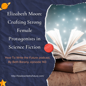 Image of a book with lights and stars coming out of it for Elizabeth Moon: Crafting Strong Female Protagonists in Science Fiction
