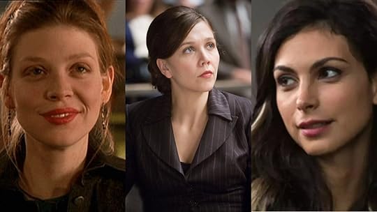 From left to right: Amber Benson as Tara in Buffy the Vampire Slayer, Maggie Gyllenhall as Rachel Dawes in The Dark Knight, and Morena Baccarin in Deadpool,