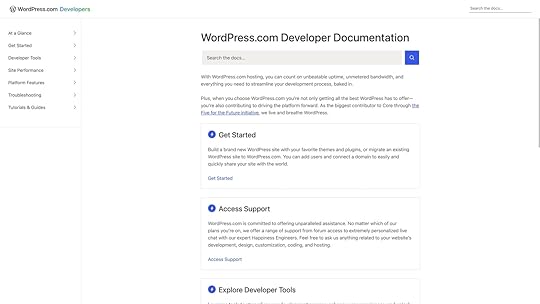 the WordPress.com developer doc homepage