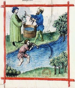Eel catching in British streams during Medievel times.