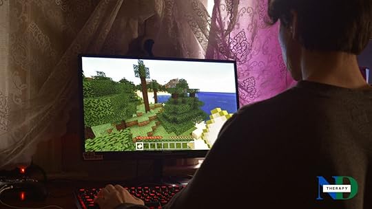 Teen playing Minecraft.