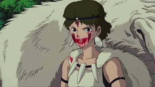 San from Princess Mononoke (1997) in front of wolf mount.