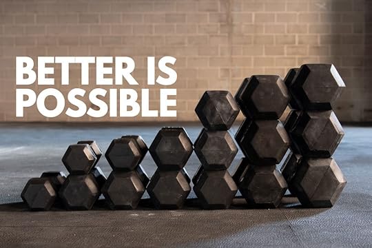 Stacks of dumbbells of increasing size with the words