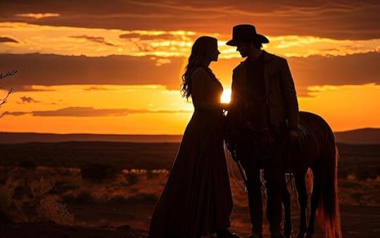 Photo valentine day horseback journey into the sunset
