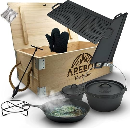 AREBOS Dutch Oven Set - Pan Gietijzer - Gietijzeren Pan BBQ - 9-delig -...