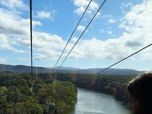 Australian rainforest skyrail coming into Kuranda