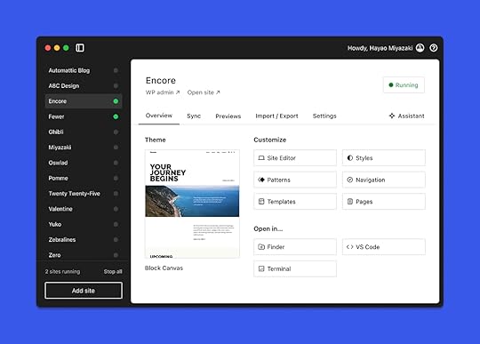 The default view of the Studio app with local sites on the left and the site overview on the right