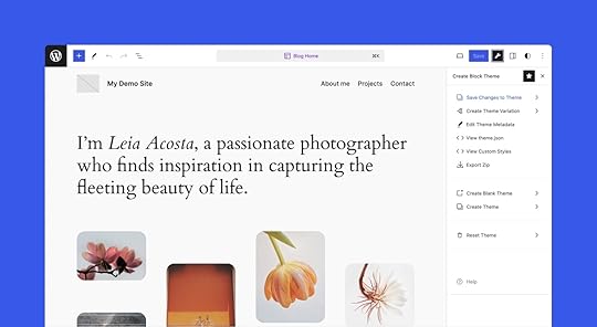 A screenshot of the Site Editor with the Create Block Theme panel open
