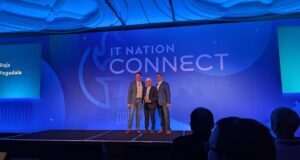 Raja Pagadala receiving the Lifetime Achievement Award at IT Nation Connect Europe 2025