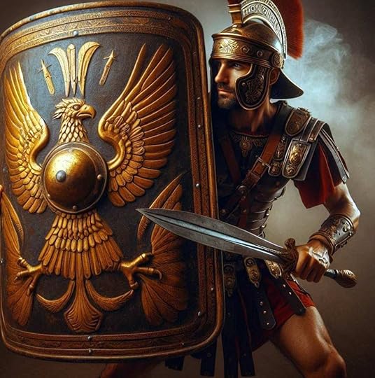 man protects himself behind a shield, a symbol of self-defense and smart strategies