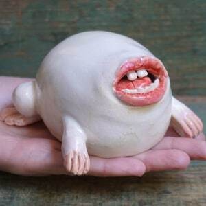 Ceramic Sculpture Art, Human Face Weird Sculpture, Mouth Figurine, Ceramic Animal - Etsy