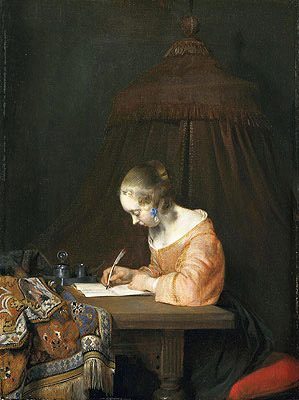 Woman Writing a Letter, c.1655 | Gerard ter Borch | Painting Reproduction