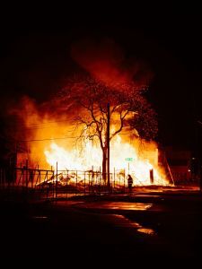Tree in front of a burning fire