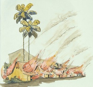 Island shacks on fire