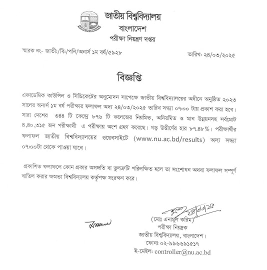 Honours 1st year result 2025