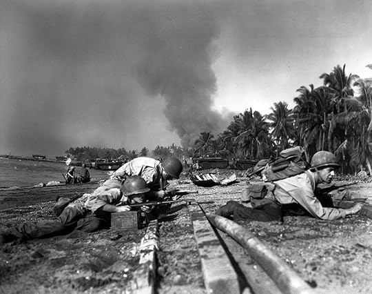 Troops of US Americal Division landing on Talisay beach, Cebu, 26 March 1945; Alligator LVTs in the background. (US Army Signal Corps: SC 204236)