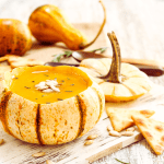 squash soup in a pumpkin