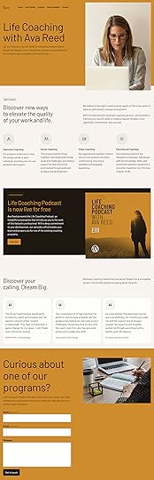 A one page website for life coaching with Ava Reed with different sections for things like a podcast and a contact form