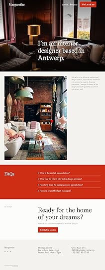 An interior design website theme with a red Work with me button at the top