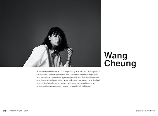 A simple black and white website with a black and white image of a woman