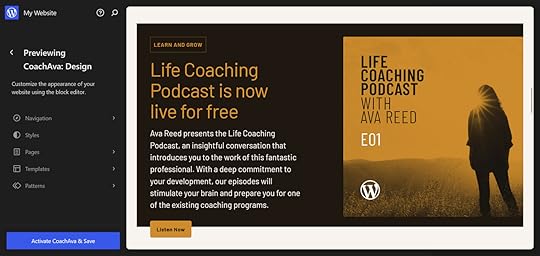 The Previewing page on WordPress.com for the CoachAva theme