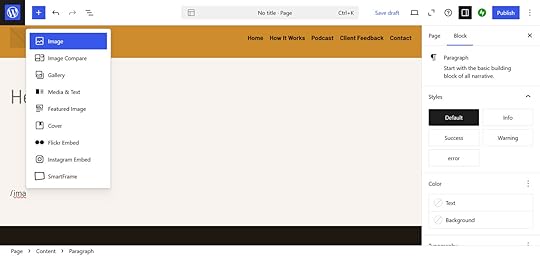 A screenshot the letters '/ima' and the block selector in WordPress