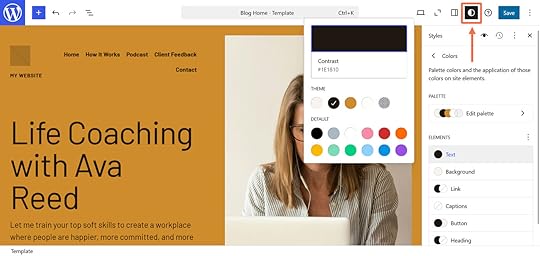 An orange arrow and box highlighting the Styles menu on WordPress