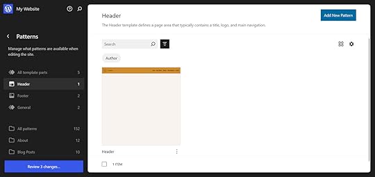 The Appearance > Editor > Patterns > Header page on WordPress