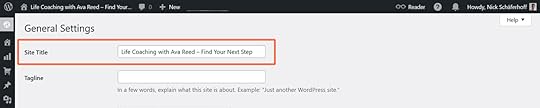 An orange box around the site title setting in WordPress