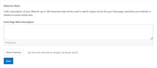 The front page meta description area in SEO settings on WordPress.com