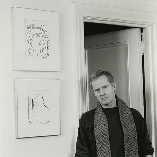 Black and white hotograph shows portrait of American composer and diarist Ned Rorem.