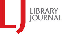 A rectangle of the Library Journal Logo with a large capital L and J in red. Centered on the J are the words, Library and Journal, each on their own line in a dark gray. The logo is on a white background with a thin lined dark gray box around the entire logo.
